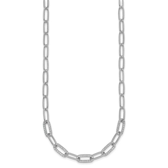 White Gold Filled Sterling Silver CZ Pave Paperclip Chain