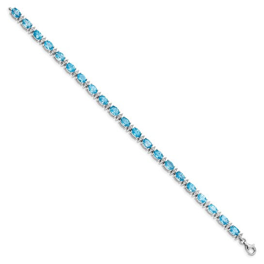 White Gold Filled Sterling Silver Natural Swiss Blue & White Topaz 12 Carat Bracelet