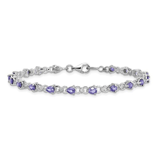 White Gold Filled Sterling Silver Natural Tanzanite & Diamond Circle Bracelet
