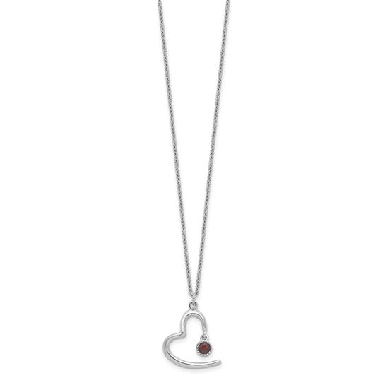 Sterling Silver Rhodium Plated Open Heart Natural Garnet Necklace