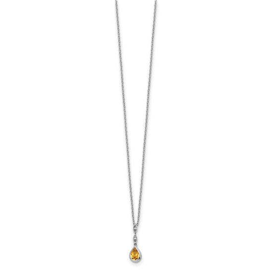 White Ice Sterling Silver White Gold Plated Natural Citrine & Diamond Tear Drop Chain & Pendant Set