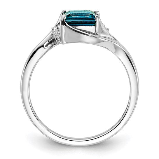 White Gold Filled Sterling Silver Princess Cut Blue Topaz Ring