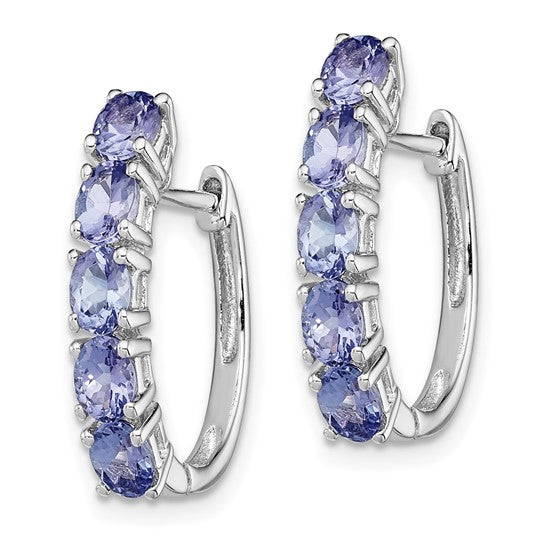 White Gold Filled Sterling Silver Natural Tanzanite Hinged Hoop Earrings