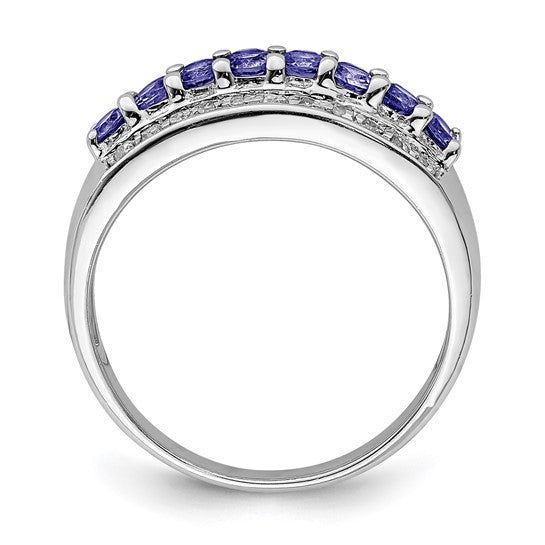 White Gold Filled Sterling Silver Natural Tanzanite & Diamond Band Ring