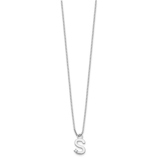 White Gold Filled Sterling Silver Initial Diamond Chain & Pendant Set A-Z