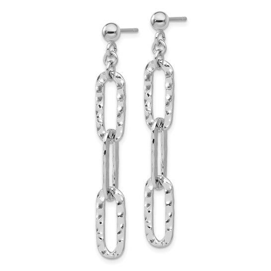 White Gold Filled Sterling Silver Hammered Paperclip Dangle Earrings