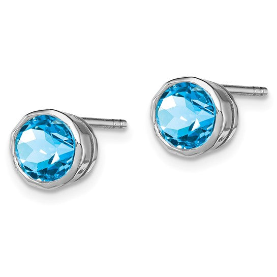 White Gold Filled Sterling Silver Blue Topaz Bezel Earrings