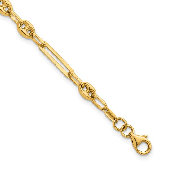 14K Yellow Gold Puffed Anchor Paperclip Bracelet