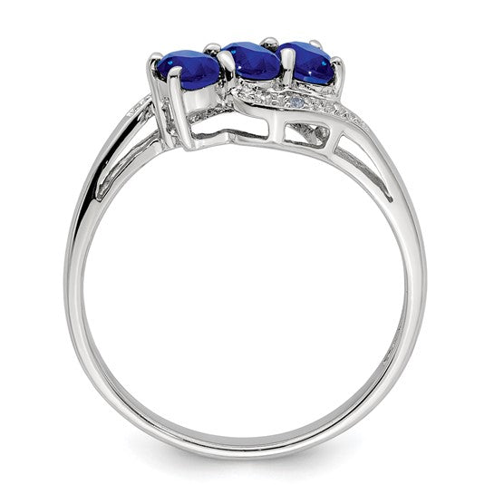 Sterling Silver Natural Sapphire & Diamond 3 Stone Ring