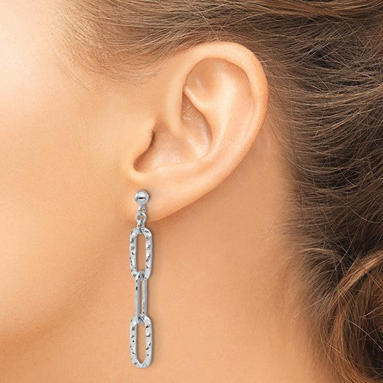 White Gold Filled Sterling Silver Hammered Paperclip Dangle Earrings