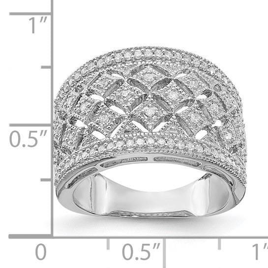 White Gold Filled Sterling Silver Fancy Diamond Large Band 1/3ct. Ring
