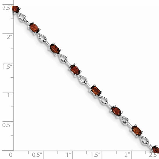 Sterling Silver White Gold Natural 4 Carat Garnet Link Bracelet