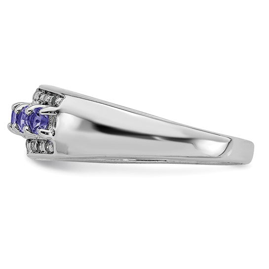 White Gold Filled Sterling Silver Natural Tanzanite & Diamond Band Ring