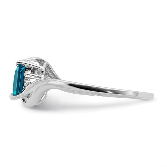 White Gold Filled Sterling Silver Princess Cut Blue Topaz Ring