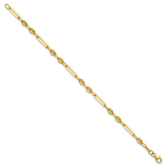 14K Yellow Gold Puffed Anchor Paperclip Bracelet