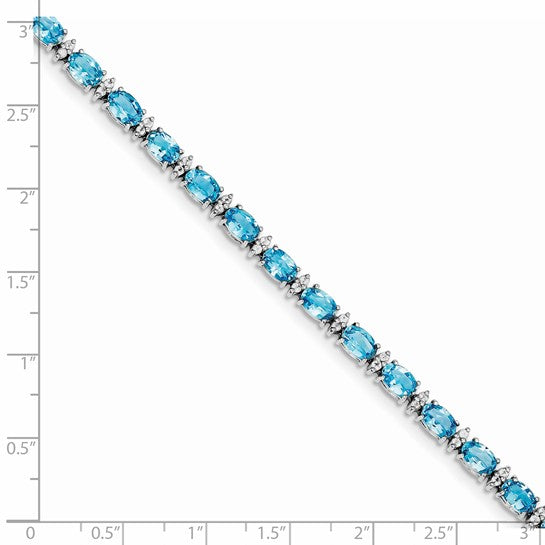 White Gold Filled Sterling Silver Natural Swiss Blue & White Topaz 12 Carat Bracelet