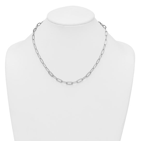 White Gold Filled Sterling Silver CZ Pave Paperclip Chain