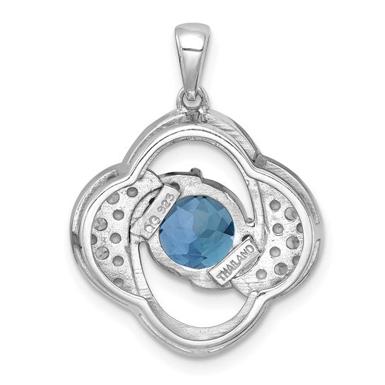 White Gold Filled Sterling Silver Blue/White Topaz Swirl Pendant