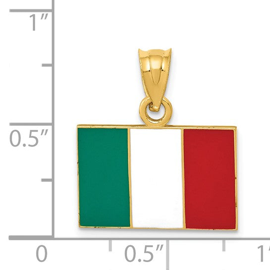 14K Yellow Gold Italian Flag Italy Enameled Pendant
