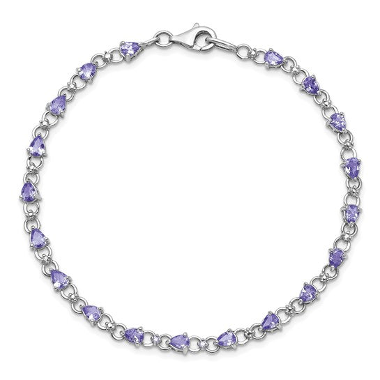 White Gold Filled Sterling Silver Natural Tanzanite & Diamond Circle Bracelet