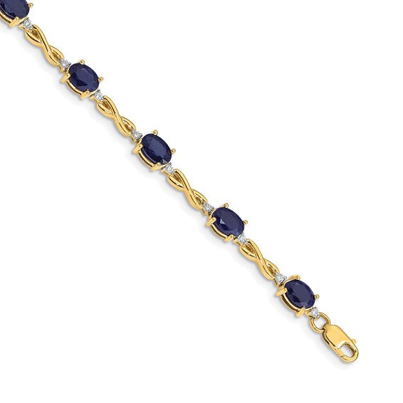 14K Yellow Gold White Gold Natural Sapphire & Diamond Swoosh Bracelet