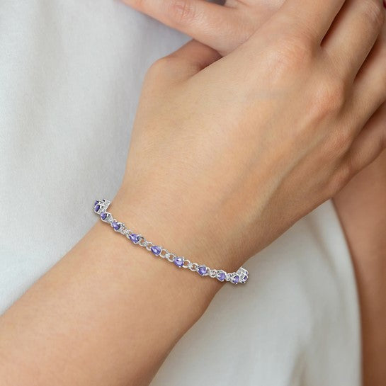 White Gold Filled Sterling Silver Natural Tanzanite & Diamond Circle Bracelet