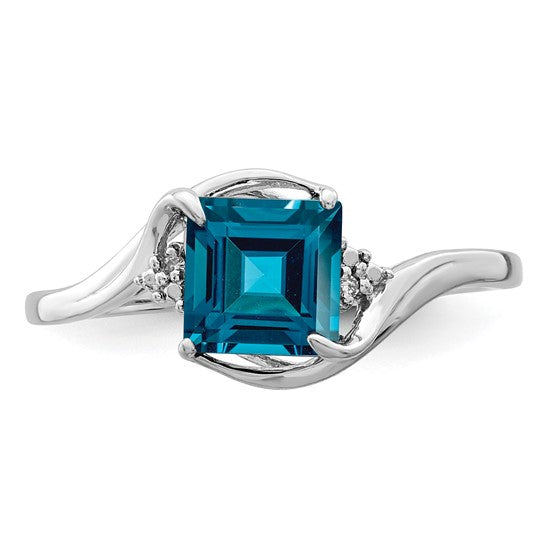 White Gold Filled Sterling Silver Princess Cut Blue Topaz Ring