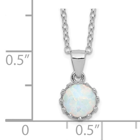 Sterling Silver Round Lab Created Opal Chain & Pendant Set