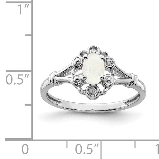 Sterling Silver October Birthstone Lab Created Opal & Natural Diamond Ring Oval Style