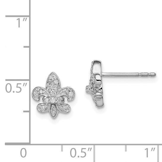 White Gold Filled Sterling Silver Diamond Fleur De Lis Earrings