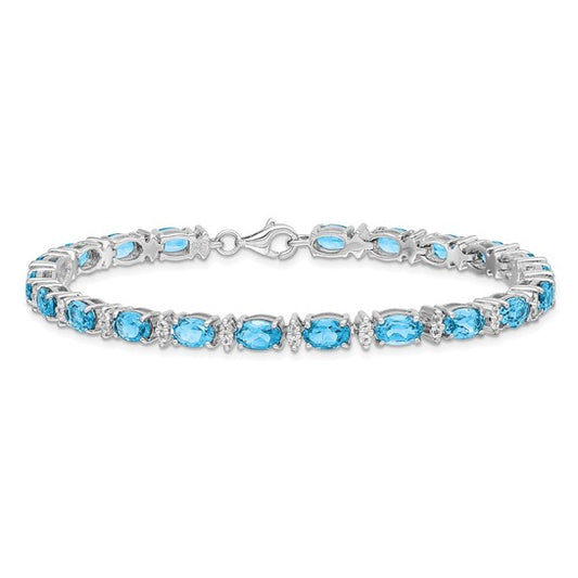 White Gold Filled Sterling Silver Natural Swiss Blue & White Topaz 12 Carat Bracelet