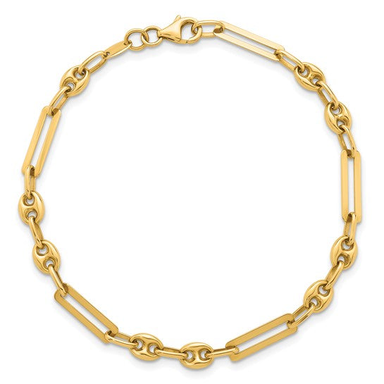 14K Yellow Gold Puffed Anchor Paperclip Bracelet