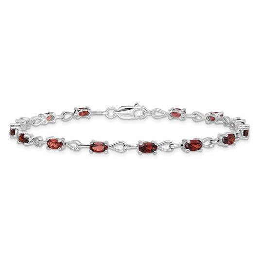 Sterling Silver White Gold Natural 4 Carat Garnet Link Bracelet
