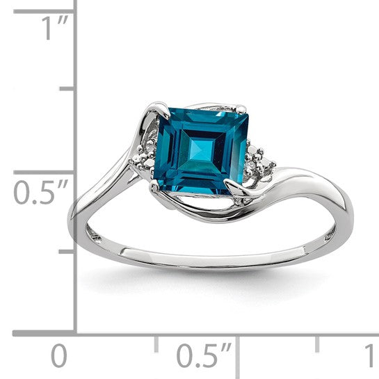 White Gold Filled Sterling Silver Princess Cut Blue Topaz Ring