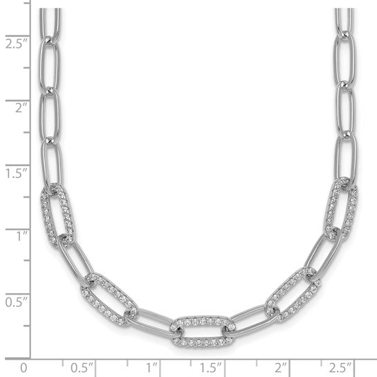 White Gold Filled Sterling Silver CZ Pave Paperclip Chain