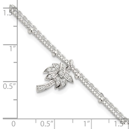 Sterling Silver Palm Tree Double Stand CZ Bracelet