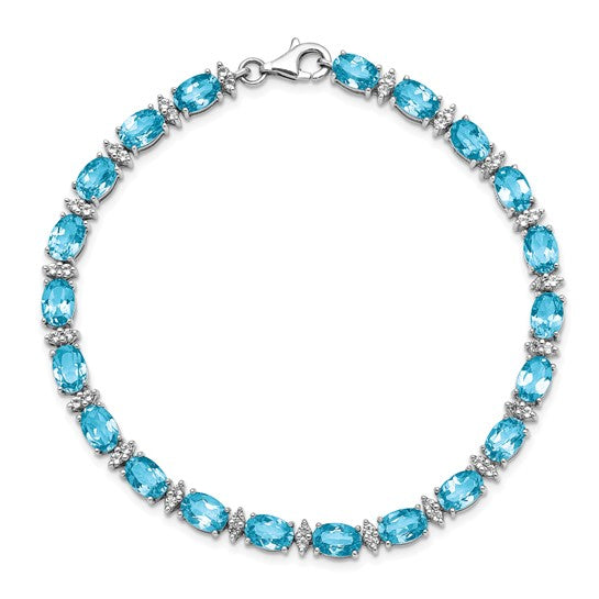 White Gold Filled Sterling Silver Natural Swiss Blue & White Topaz 12 Carat Bracelet