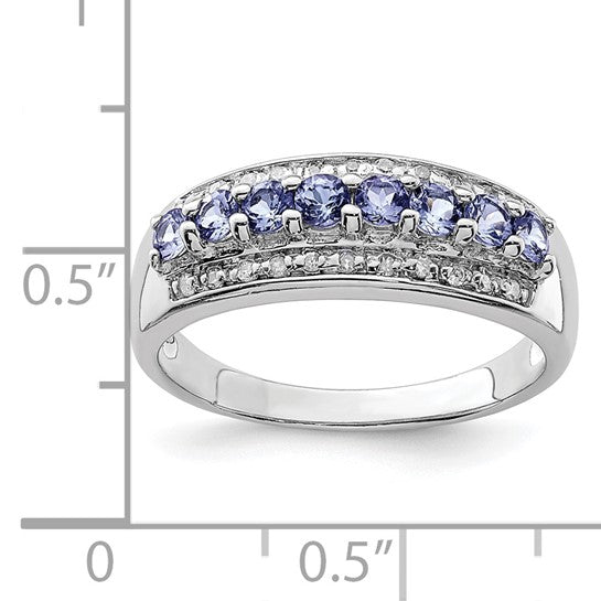 White Gold Filled Sterling Silver Natural Tanzanite & Diamond Band Ring