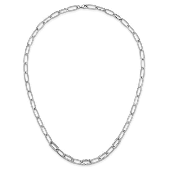 White Gold Filled Sterling Silver CZ Pave Paperclip Chain