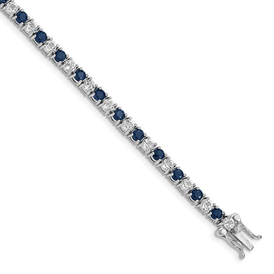 Sterling Silver Natural Sapphire & White Topaz Tennis Bracelet