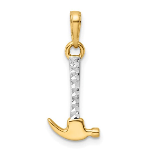14K Two Tone Gold Carpenters Construction Hammer