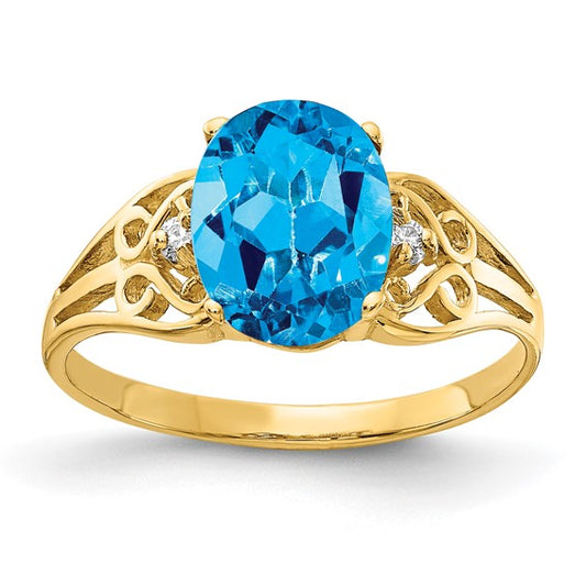 14K Yellow Gold Blue Topaz Cut Out Ring