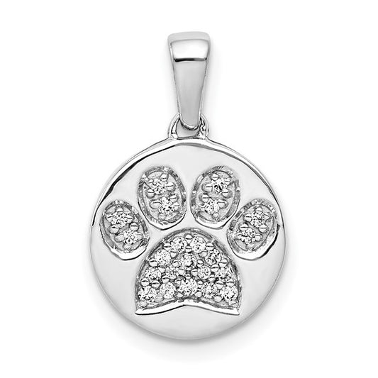 14K White Gold Diamond Paw Print Pendant
