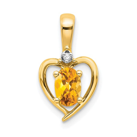14K White/Yellow Gold .5 Carat Natural Citrine & Diamond Heart Pendant