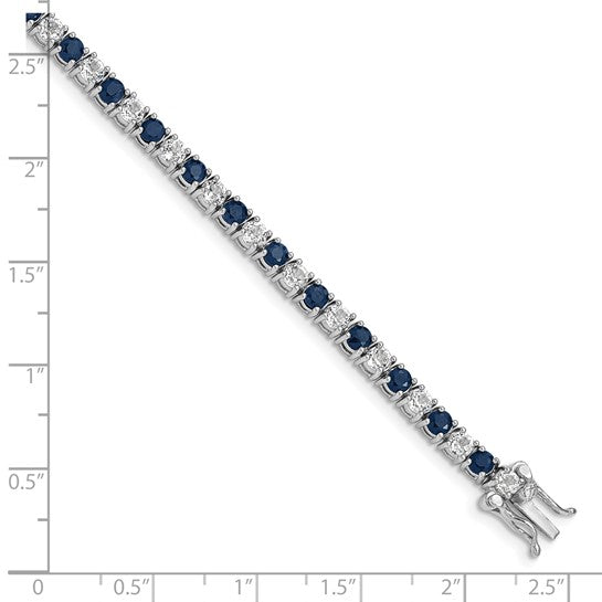 Sterling Silver Natural Sapphire & White Topaz Tennis Bracelet