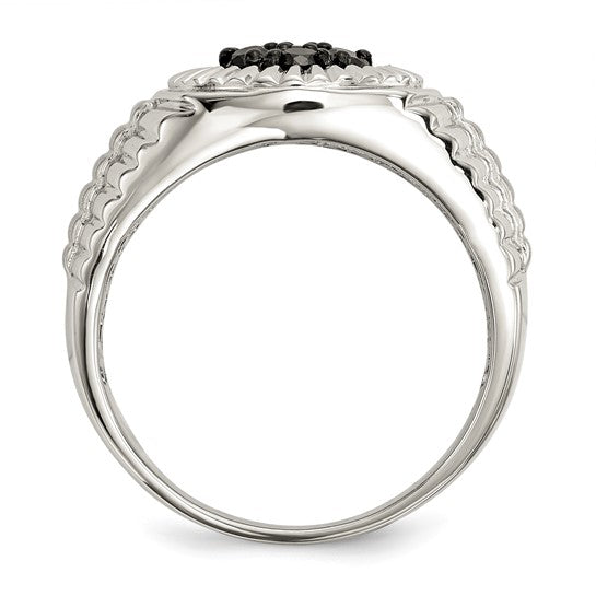 White Gold Filled Sterling Silver White & Black Diamond Men's Cluster Ring