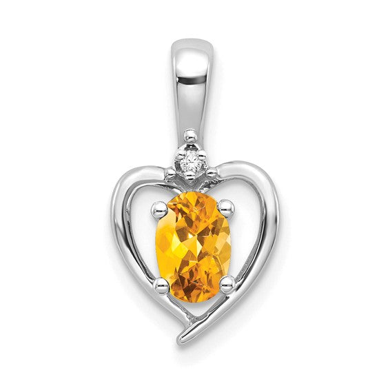 14K White/Yellow Gold .5 Carat Natural Citrine & Diamond Heart Pendant