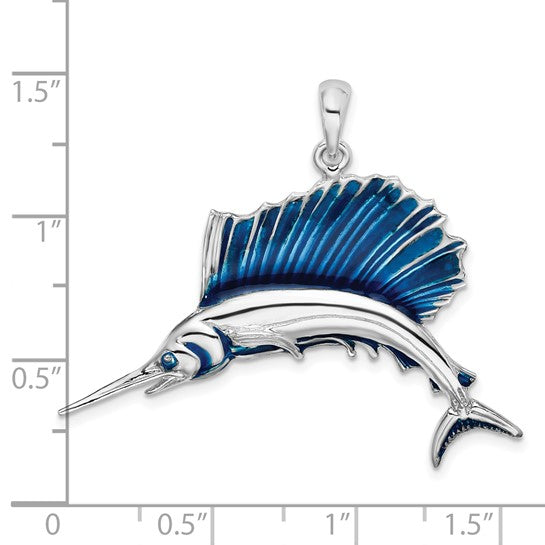 Sterling Silver Enameled Sail Fish Pendant