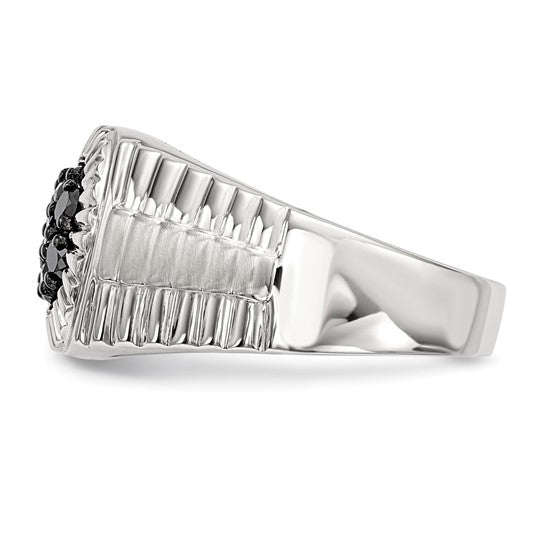 White Gold Filled Sterling Silver White & Black Diamond Men's Cluster Ring