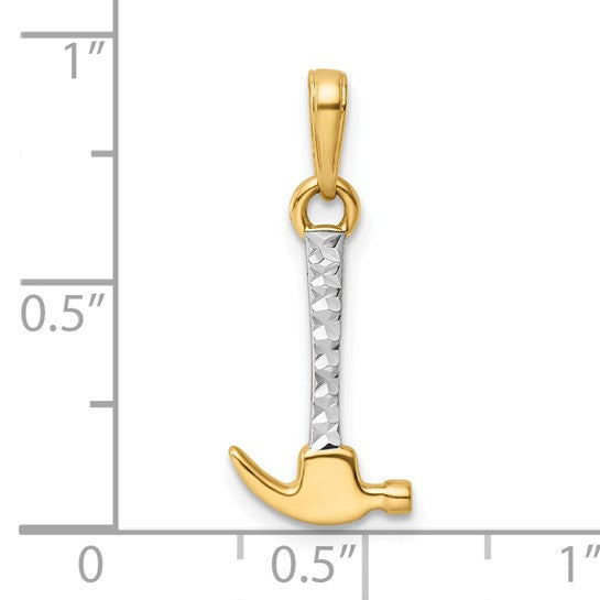 14K Two Tone Gold Carpenters Construction Hammer
